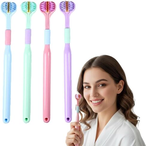 4 Pcs 3 Sided Toothbrush, Soft Bristle Toothbrush for Comprehensive Care of Teeth and Gums, Oral Care for Adults and Youth (Blue, Green, Pink, Purple) in Kuwait