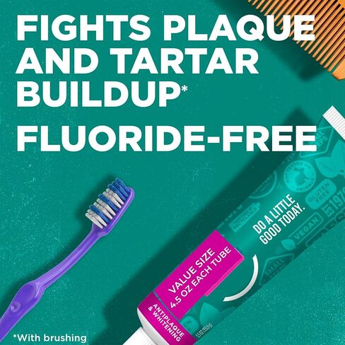 Antiplaque & Whitening Toothpaste, Peppermint, Fluoride-Free – 4 Pack (4.5 oz Each, 18 oz Total) – Natural Whitening with Zinc & Xylitol + Free Toothpaste Squeezer Gift in Kuwait