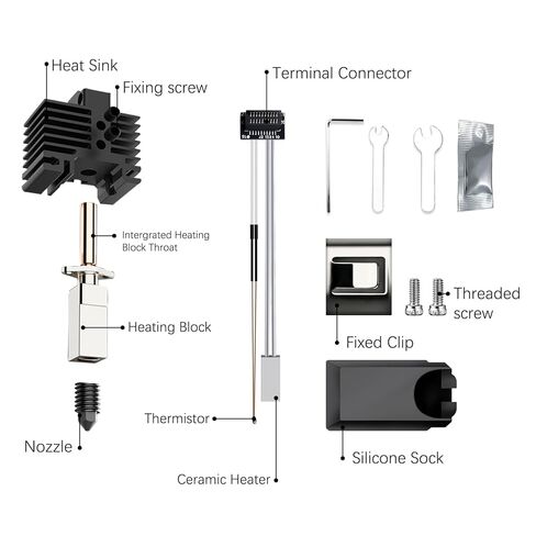 مجموعة Bamboo Lab P1P، P1S Hotend للطابعة ثلاثية الأبعاد من سلسلة P1، مجموعة كاملة من الفولاذ المقوى مع الثرمستور، سخان سيراميك، فوهة 0.4 مم، تتضمن فوهتين بديلتين من الفولاذ المقوى. in Kuwait