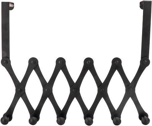Stainless Steel Telescopic Folding Door Hooks Over the Door Hanger Rack for Living Room Bedroom (6 Hooks Black [no Need to Punch Holes]) in Kuwait