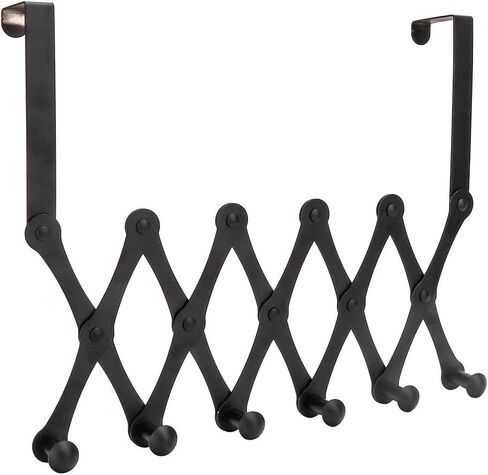 Stainless Steel Telescopic Folding Door Hooks Over the Door Hanger Rack for Living Room Bedroom (6 Hooks Black [no Need to Punch Holes]) in Saudi Arabia
