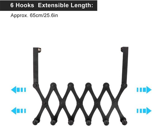 Stainless Steel Telescopic Folding Door Hooks Over the Door Hanger Rack for Living Room Bedroom (6 Hooks Black [no Need to Punch Holes]) in Saudi Arabia
