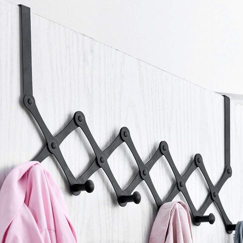 Stainless Steel Telescopic Folding Door Hooks Over the Door Hanger Rack for Living Room Bedroom (6 Hooks Black [no Need to Punch Holes]) in Kuwait