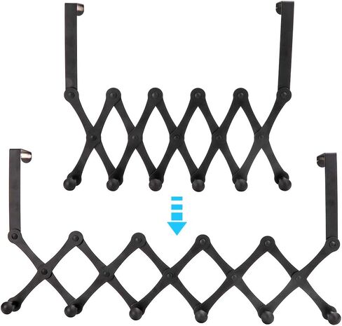 Stainless Steel Telescopic Folding Door Hooks Over the Door Hanger Rack for Living Room Bedroom (6 Hooks Black [no Need to Punch Holes]) in Saudi Arabia