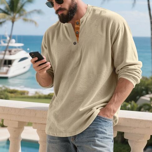 Men's Casual Sweatshirt Corduroy Long Sleeve Sweatshirts Button Henley Simple Pullover Shirt in Saudi Arabia
