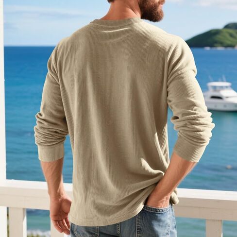 Men's Casual Sweatshirt Corduroy Long Sleeve Sweatshirts Button Henley Simple Pullover Shirt in Saudi Arabia
