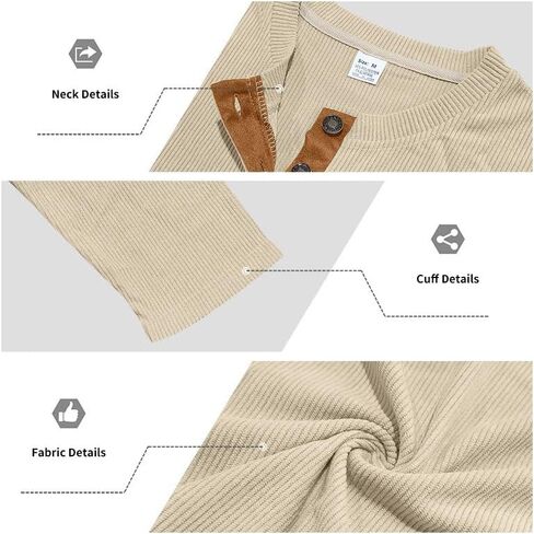 Men's Casual Sweatshirt Corduroy Long Sleeve Sweatshirts Button Henley Simple Pullover Shirt in Saudi Arabia