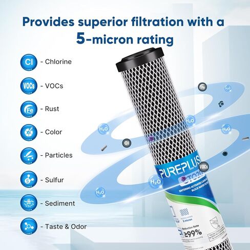 PUREPLUS 5 Micron 20" x 2.5" Whole House CTO Carbon Sediment Water Filter Cartridge Compatible with C1-20, EP-20, HX-CB-25-2010, F3WCB32, Pack of 1 in Saudi Arabia