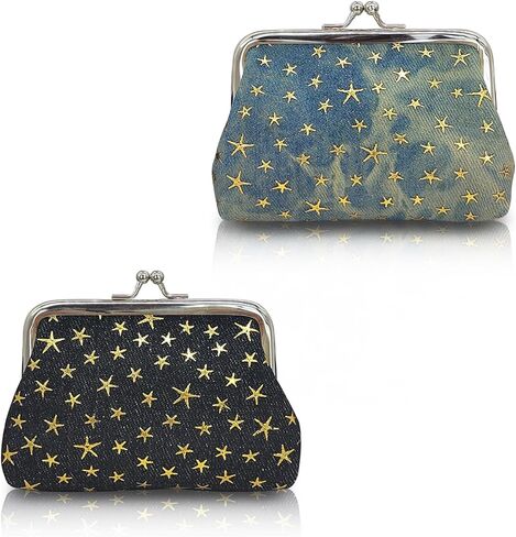 2Pcs Coin Purse, Denim Coin Pouch for Women, Fashionable Change Purse with Kiss-Lock, Lightweight Mini Coin Wallet for Change, Cards, Keys, Receipts(Style 2) in Saudi Arabia