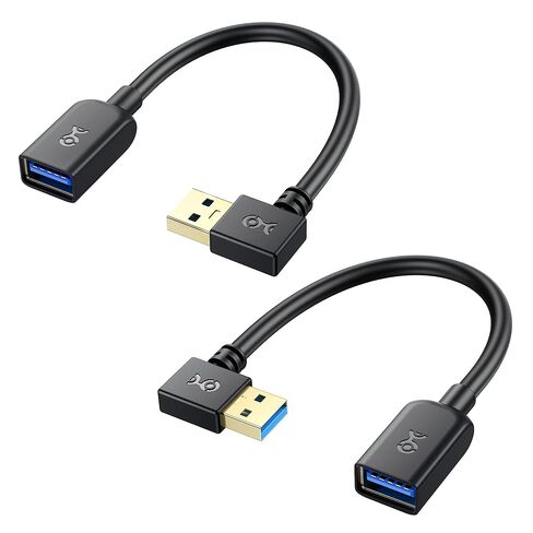 كابل ماترز 5 جيجابت في الثانية كومبو حزمة 90 درجة و270 درجة زاوية يمنى كابل تمديد USB - 0.5 قدم / 16 سم، كابل تمديد USB 3.0 قصير، موسع USBA ذكر إلى أنثى، أسود in Kuwait