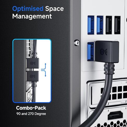 كابل ماترز 5 جيجابت في الثانية كومبو حزمة 90 درجة و270 درجة زاوية يمنى كابل تمديد USB - 0.5 قدم / 16 سم، كابل تمديد USB 3.0 قصير، موسع USBA ذكر إلى أنثى، أسود in Kuwait