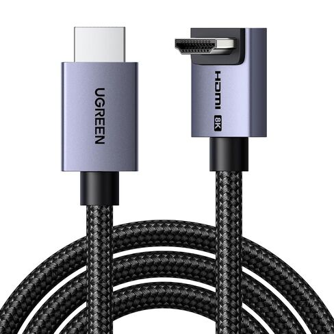 كابل UGREEN 8K 10K 90 درجة HDMI 48 جيجابت في الثانية 6.6 قدم، زاوية يمنى فائقة السرعة HDMI 2.1 سلك مجدول، 4K@240 هرتز 8K@60 هرتز، HDCP 2.2&2.3، eARC HDR 10 متوافق مع PS5/Blu-ray/Roku TV/Switch 2/Mac mini in Kuwait