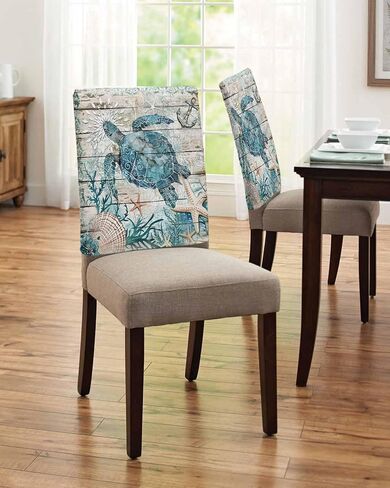 Teal Crab Coastal Chair Covers Set of 4 for Dining Room, Summer Beach Chair Back Cover, Nautical Starfish Shell Retro Removable Kitchen Chair Slipcovers Seat Protector for Party Banquet in Saudi Arabia