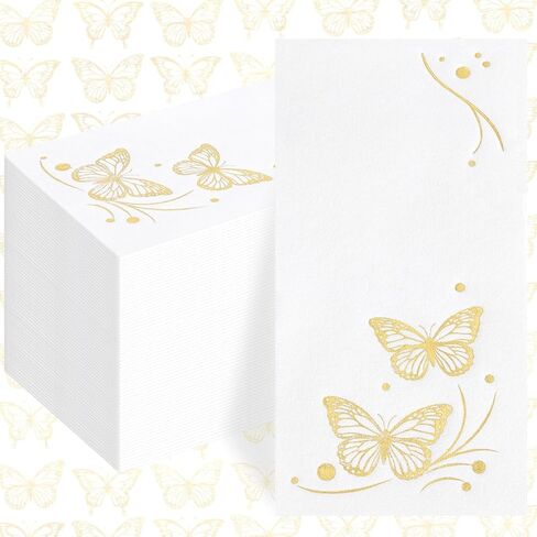 50 Pack Gold Magnolia Napkins - Gold Floral Disposable Napkins - Cloth-Like Feel Dinner Paper - Vintage Heavy Duty Hand Towels for Bathroom Wedding Holiday Party Bridal Decorative Towels in Saudi Arabia
