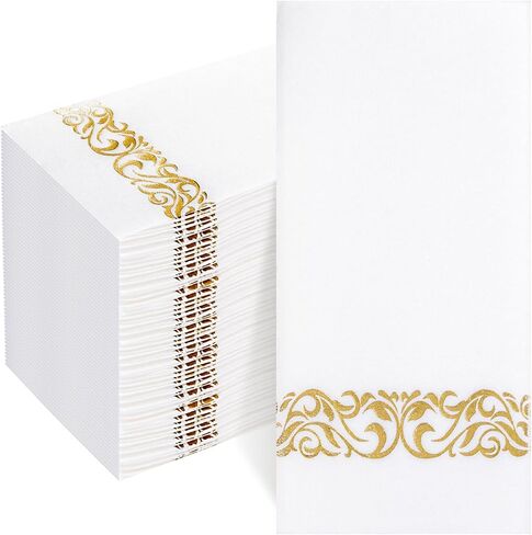 50 Pack Gold Magnolia Napkins - Gold Floral Disposable Napkins - Cloth-Like Feel Dinner Paper - Vintage Heavy Duty Hand Towels for Bathroom Wedding Holiday Party Bridal Decorative Towels in Saudi Arabia