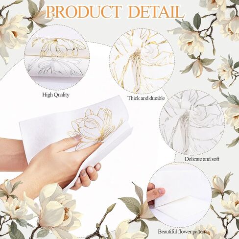 50 Pack Gold Magnolia Napkins - Gold Floral Disposable Napkins - Cloth-Like Feel Dinner Paper - Vintage Heavy Duty Hand Towels for Bathroom Wedding Holiday Party Bridal Decorative Towels in Saudi Arabia
