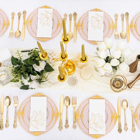 50 Pack Gold Magnolia Napkins - Gold Floral Disposable Napkins - Cloth-Like Feel Dinner Paper - Vintage Heavy Duty Hand Towels for Bathroom Wedding Holiday Party Bridal Decorative Towels in Saudi Arabia