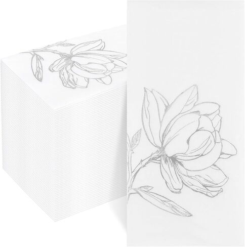 50 Pack Gold Magnolia Napkins - Gold Floral Disposable Napkins - Cloth-Like Feel Dinner Paper - Vintage Heavy Duty Hand Towels for Bathroom Wedding Holiday Party Bridal Decorative Towels in Saudi Arabia