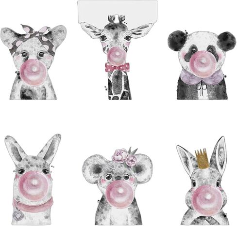 6 Bubble Gum Baby Animals Posters Kids Whimsical Wall Art Prints - Children's Set Baby's Nursery Child's Bedroom (Unframed) Decor Printed Illustrations for Girls By Ritzy Rose (Bubble Gum Animals) in Saudi Arabia
