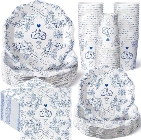 Newtay 250 Pcs Blue Floral Disposable Plates and Napkins Blue and White Floral Paper Tableware Set for 50 Guests Paper Plates Napkins Cups for Wedding Bridal Shower Party Supplies in Saudi Arabia