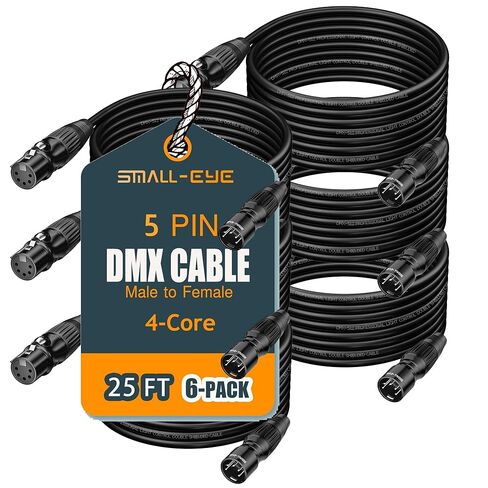 كابل DMX صغير الحجم ذو 5 دبابيس بطول 15 قدمًا مكون من 6 حزم - كابل DMX512 لإضاءة المسرح ذكر إلى أنثى (15 بوصة) in Kuwait