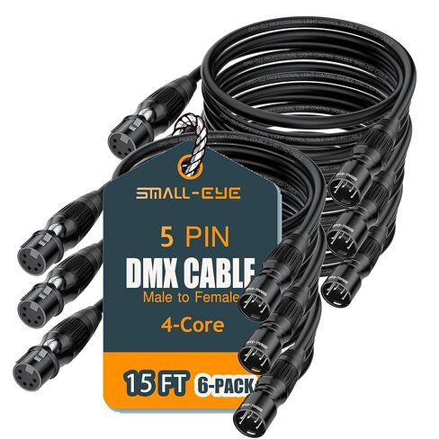 كابل DMX صغير الحجم ذو 5 دبابيس بطول 15 قدمًا مكون من 6 حزم - كابل DMX512 لإضاءة المسرح ذكر إلى أنثى (15 بوصة) in Kuwait