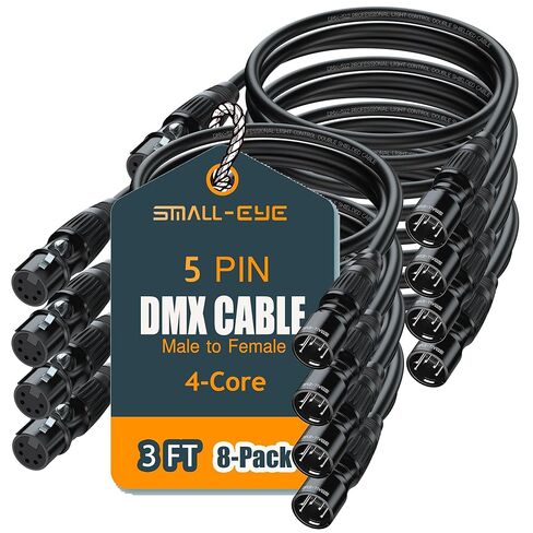 كابل DMX صغير الحجم ذو 5 دبابيس بطول 15 قدمًا مكون من 6 حزم - كابل DMX512 لإضاءة المسرح ذكر إلى أنثى (15 بوصة) in Kuwait