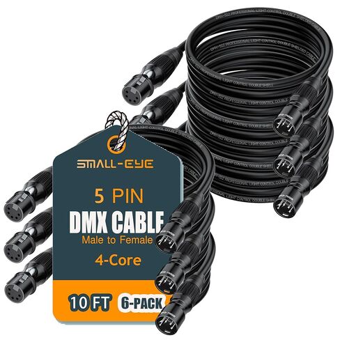 كابل DMX صغير الحجم ذو 5 دبابيس بطول 15 قدمًا مكون من 6 حزم - كابل DMX512 لإضاءة المسرح ذكر إلى أنثى (15 بوصة) in Kuwait