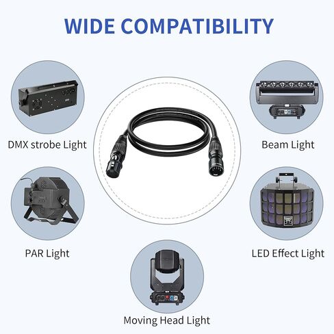 كابل DMX صغير الحجم ذو 5 دبابيس بطول 15 قدمًا مكون من 6 حزم - كابل DMX512 لإضاءة المسرح ذكر إلى أنثى (15 بوصة) in Kuwait