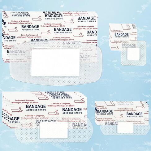 120 Pcs Waterproof Bandages Variety Pack, Clear Adhesive Bandaids for Wound Care, Fingers, Knees and Heels, Stays on Skin in The Bath, Shower or Pool, First-Aid, Assorted Size in Kuwait