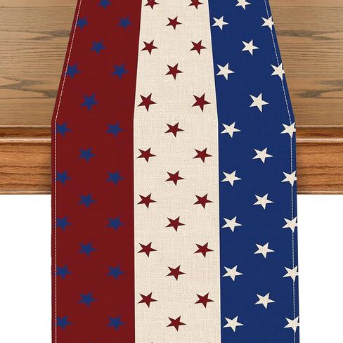 Patriotic Table Runner 4th of July Decor & Memorial Day Decor in Red White and Blue American Flag Design Independence Day Table Runner for Kitchen, Dining, Home Party in Saudi Arabia