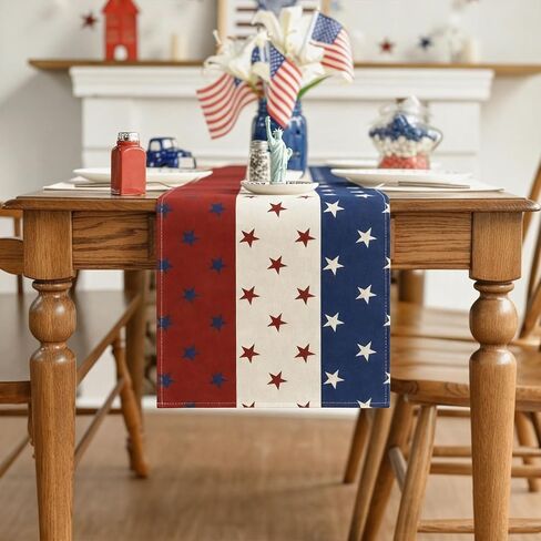 Patriotic Table Runner 4th of July Decor & Memorial Day Decor in Red White and Blue American Flag Design Independence Day Table Runner for Kitchen, Dining, Home Party in Saudi Arabia