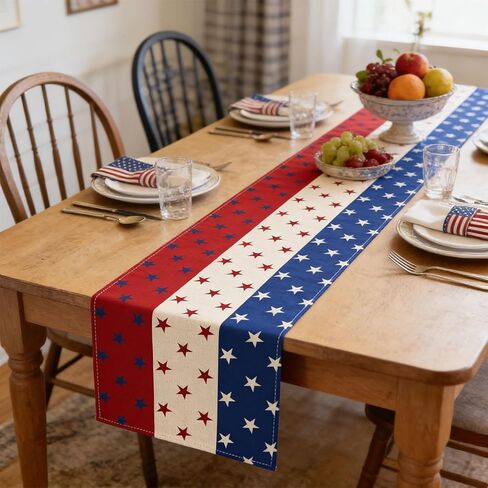Patriotic Table Runner 4th of July Decor & Memorial Day Decor in Red White and Blue American Flag Design Independence Day Table Runner for Kitchen, Dining, Home Party in Saudi Arabia