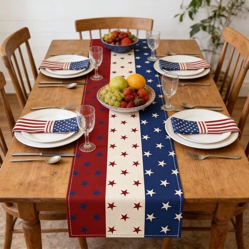 Patriotic Table Runner 4th of July Decor & Memorial Day Decor in Red White and Blue American Flag Design Independence Day Table Runner for Kitchen, Dining, Home Party in Saudi Arabia