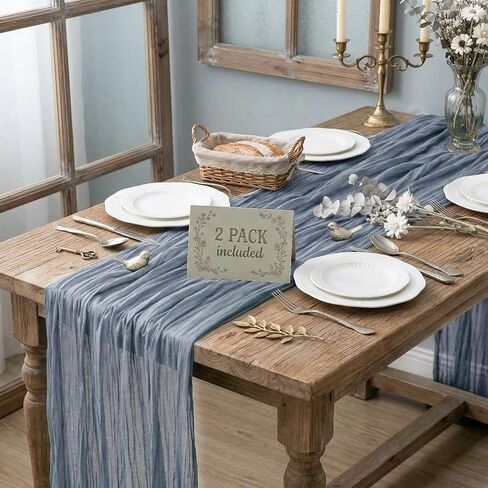 Q&J Fabric Co. 2 حزمة مفرش طاولة من القماش القطني بطول 10 أقدام مقاس 35 بوصة شاش شفاف بوهو واسع مفرش طاولة طويل كاكي لعيد الأم وحفلات الزفاف وحفلات استقبال المولود الجديد وديكور المنزل in Kuwait