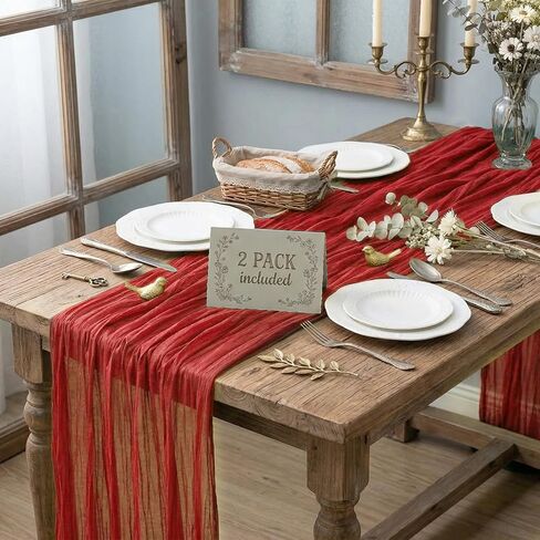 Q&J Fabric Co. 2 Pack 10FT Cheesecloth Table Runner 35" Wide Boho Sheer Gauze Long Table Runner Khaki for Mother's Day Wedding Bridal Baby Shower Party Home Decor in Saudi Arabia