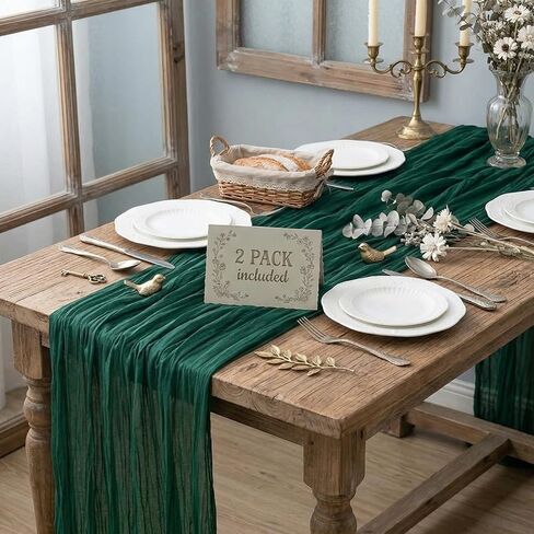 Q&J Fabric Co. 2 Pack 10FT Cheesecloth Table Runner 35" Wide Boho Sheer Gauze Long Table Runner Khaki for Mother's Day Wedding Bridal Baby Shower Party Home Decor in Saudi Arabia