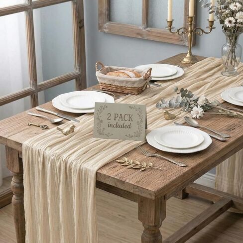 Q&J Fabric Co. 2 Pack 10FT Cheesecloth Table Runner 35" Wide Boho Sheer Gauze Long Table Runner Khaki for Mother's Day Wedding Bridal Baby Shower Party Home Decor in Saudi Arabia