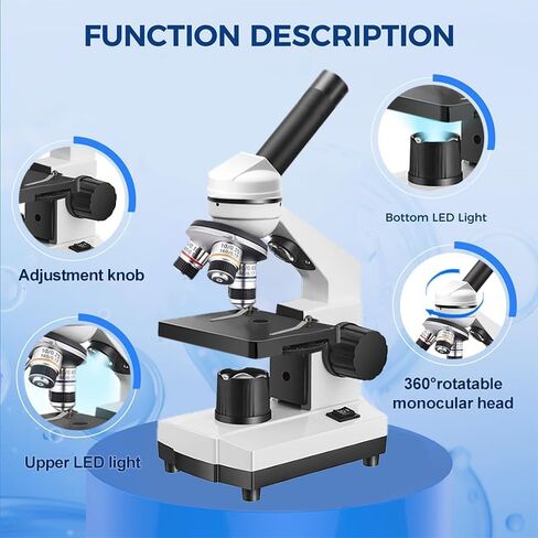 Adult and Student Compound Microscope - 40X-2000X High-Power Biological Microscope, with Dual LED Lighting, Suitable for School Laboratories and Home Education in Kuwait