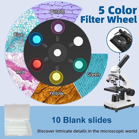 Adult and Student Compound Microscope - 40X-2000X High-Power Biological Microscope, with Dual LED Lighting, Suitable for School Laboratories and Home Education in Kuwait