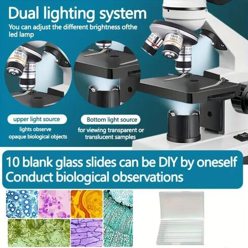 Adult and Student Compound Microscope - 40X-2000X High-Power Biological Microscope, with Dual LED Lighting, Suitable for School Laboratories and Home Education in Kuwait