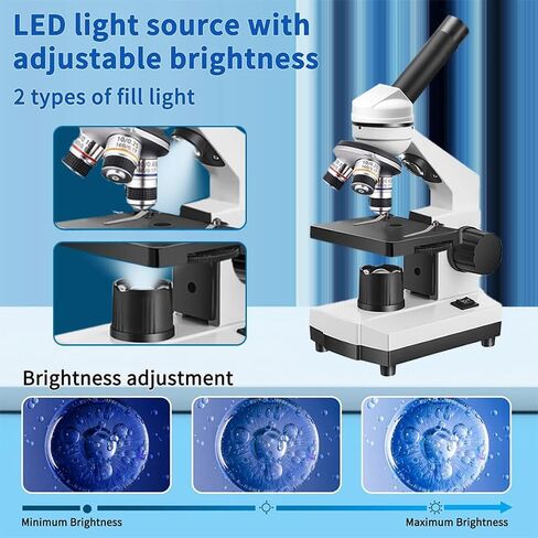 Adult and Student Compound Microscope - 40X-2000X High-Power Biological Microscope, with Dual LED Lighting, Suitable for School Laboratories and Home Education in Kuwait