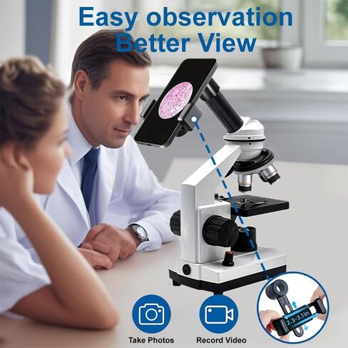 Adult and Student Compound Microscope - 40X-2000X High-Power Biological Microscope, with Dual LED Lighting, Suitable for School Laboratories and Home Education in Kuwait