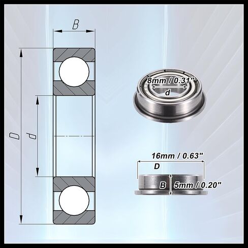 F688ZZ 8x16x5mm Double Metal Shield Single Row Flanged Ball Bearings Deep Groove Ball Bearings Silver Tone - Pack of 10 Durable Material in Kuwait