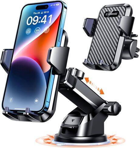 VANMASS【85+LBS Strongest Suction & Military-Grade Ultimate Car Phone Mount | 【Patent & Safety Certs】 Cell Phone Holder for Dash Windshield Vent for iPhone 17 Pro Max Automobile Interior Sets, Ink Black in Kuwait