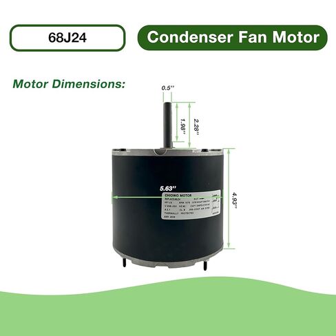 محرك مروحة مكثف 68J24 1/3 HP 208-230V 2.1A 1075 RPM يستبدل Lennox 68J2401 97M62, 69W96, 100483-29, 100483-01, K55HXGCE-8094 in Kuwait