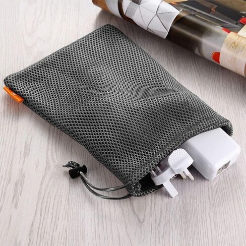 Nylon Drawstring Storage Bag 7.3x3.5 Inch – Mesh Pouch for Phone Charger Cable Organizer, Portable Multi-Function Electronics Accessory Case(Gray) in Kuwait