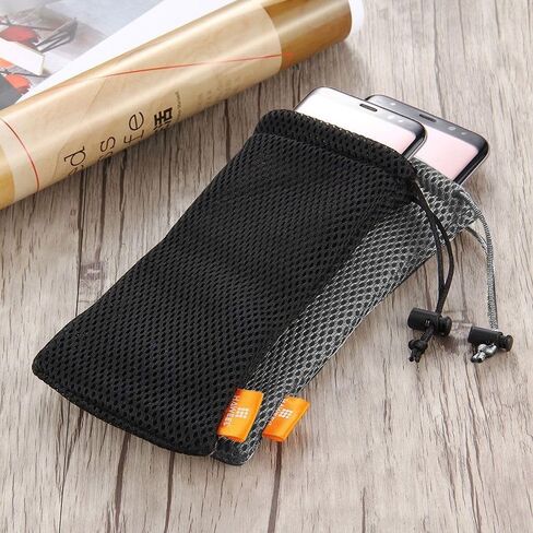 Nylon Drawstring Storage Bag 7.3x3.5 Inch – Mesh Pouch for Phone Charger Cable Organizer, Portable Multi-Function Electronics Accessory Case(Gray) in Kuwait