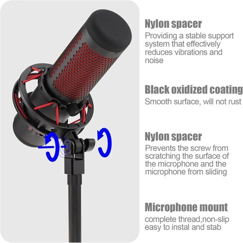 محول تركيب الميكروفون لجهاز Hyperx Quadcast مع محول لولبي 3/8 بوصة أو 1/4 بوصة وصامولة، يعمل مع حامل ميكروفون HyperX QuadCast وذراع الرافعة (أسود) in Kuwait