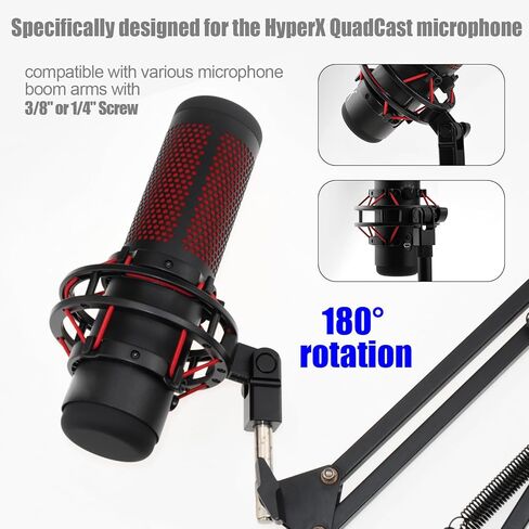 محول تركيب الميكروفون لجهاز Hyperx Quadcast مع محول لولبي 3/8 بوصة أو 1/4 بوصة وصامولة، يعمل مع حامل ميكروفون HyperX QuadCast وذراع الرافعة (أسود) in Kuwait